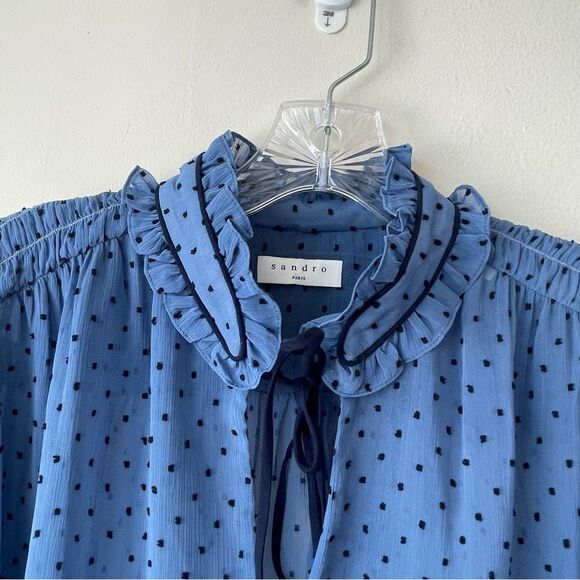 SANDRO Woman Blouse  Dotted Swiss high-neck top Coquettecore  Size 4 - Picture 8 of 11